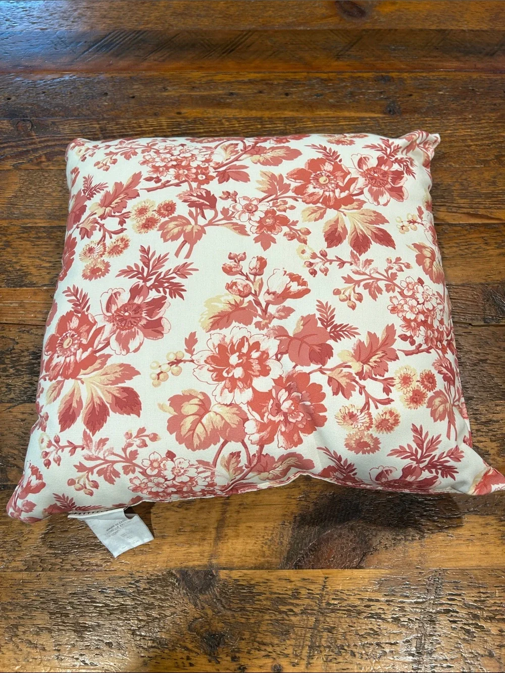 Pottery Barn Floral Red and Cream Decorative Outdoor Throw Pillow